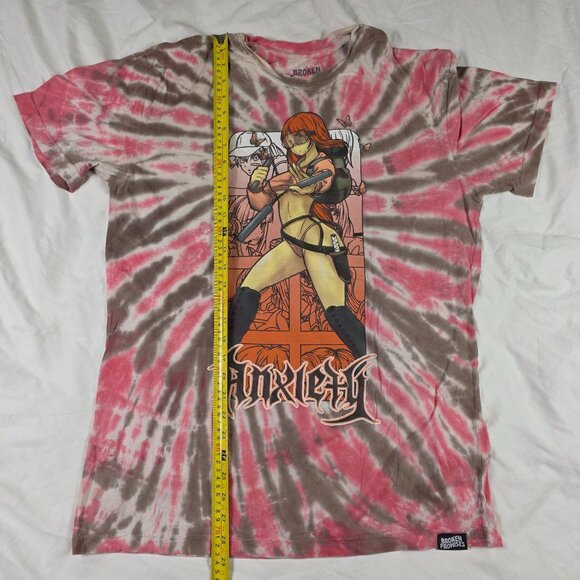 Broken Promises Anxiety Tie Dye Mens Large Pink Brown Shirt Anime Casual Expos - Picture 8 of 9